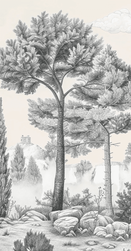 Murmure des Pins sous Brume Matinale - Illulart: Papier peint panoramique