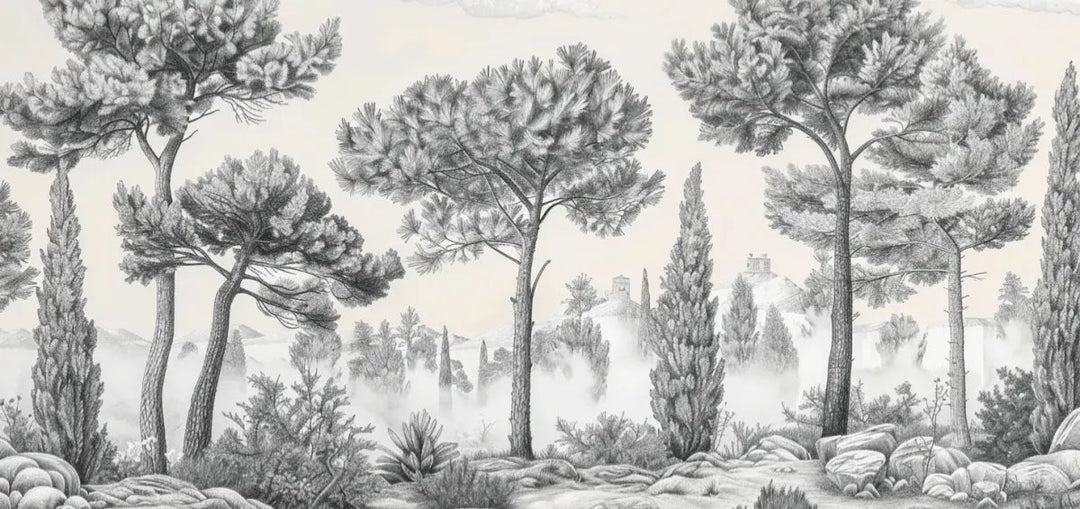 Murmure des Pins sous Brume Matinale - Illulart: Papier peint panoramique