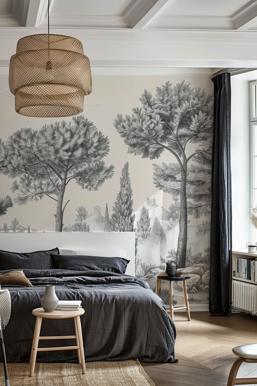 Murmure des Pins sous Brume Matinale - Illulart: Papier peint panoramique