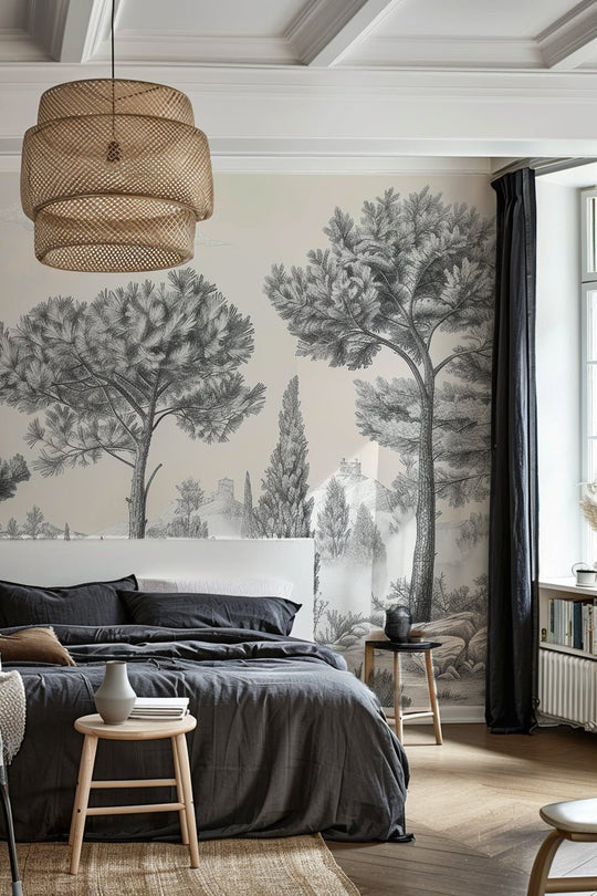 Murmure des Pins sous Brume Matinale - Illulart: Papier peint panoramique