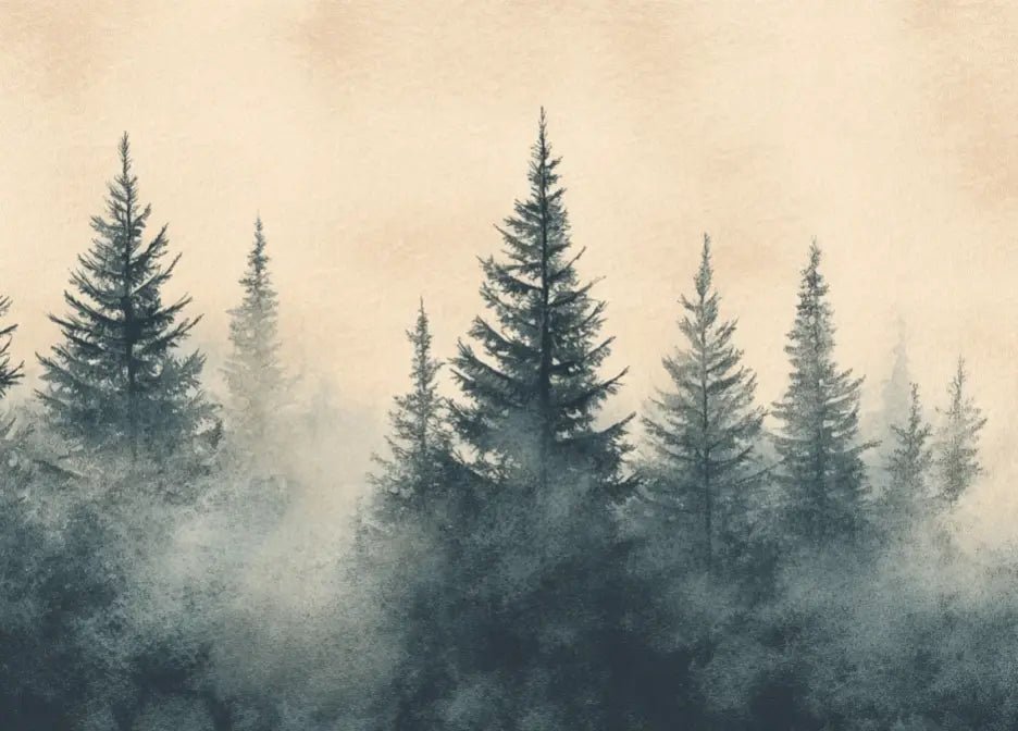 Mystères des Sapins - Papier Peint Panoramique Forêt Brumeuse - Illulart: Papier peint panoramique