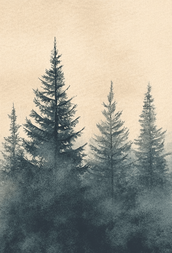 Mystères des Sapins - Papier Peint Panoramique Forêt Brumeuse - Illulart: Papier peint panoramique