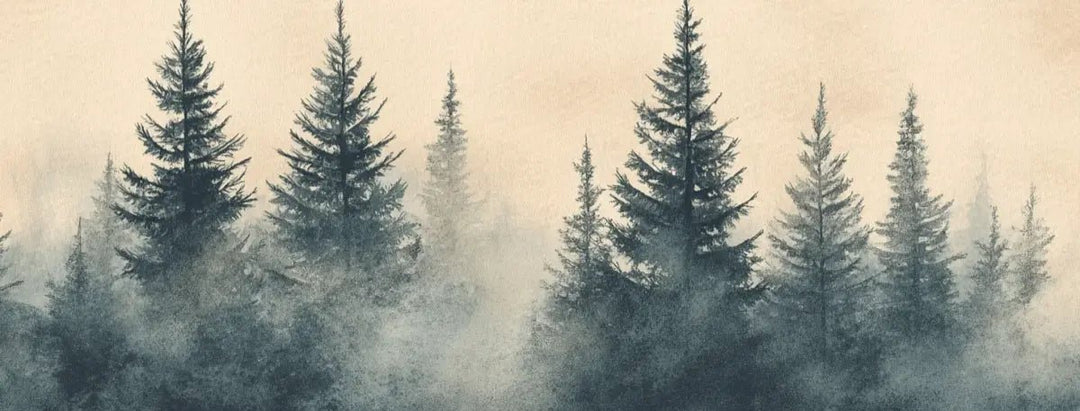 Mystères des Sapins - Papier Peint Panoramique Forêt Brumeuse - Illulart: Papier peint panoramique