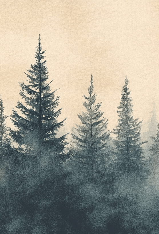 Mystères des Sapins - Papier Peint Panoramique Forêt Brumeuse - Illulart: Papier peint panoramique