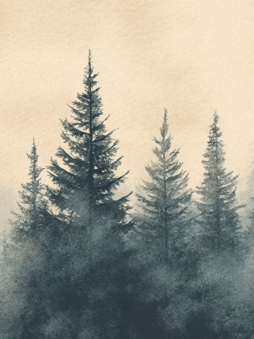 Mystères des Sapins - Papier Peint Panoramique Forêt Brumeuse - Illulart: Papier peint panoramique