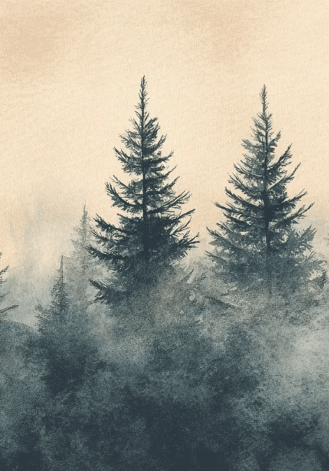 Mystères des Sapins - Papier Peint Panoramique Forêt Brumeuse - Illulart: Papier peint panoramique