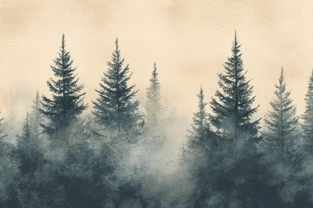 Mystères des Sapins - Papier Peint Panoramique Forêt Brumeuse - Illulart: Papier peint panoramique