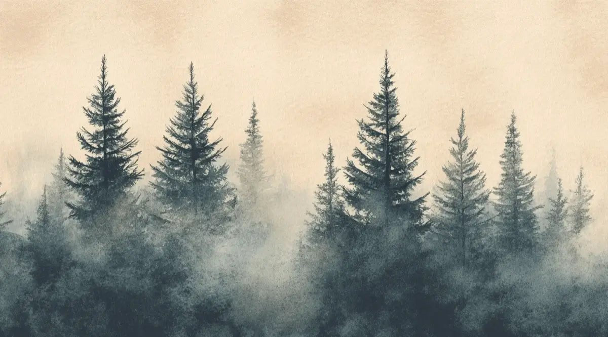 Mystères des Sapins - Papier Peint Panoramique Forêt Brumeuse - Illulart: Papier peint panoramique