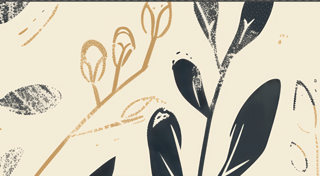 Nature Graphique – Élégance Botanique en Beige et Noir - Illulart: Papier peint panoramique