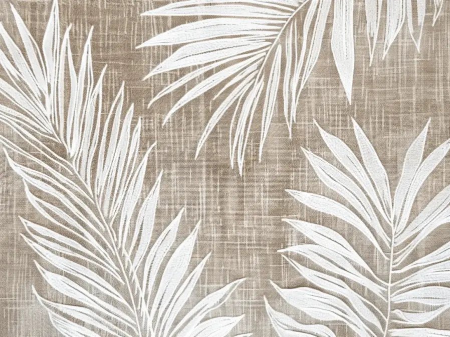 Nature Intemporelle : Papier peint feuilles blanches sur lin taupe - Illulart: Papier peint panoramique