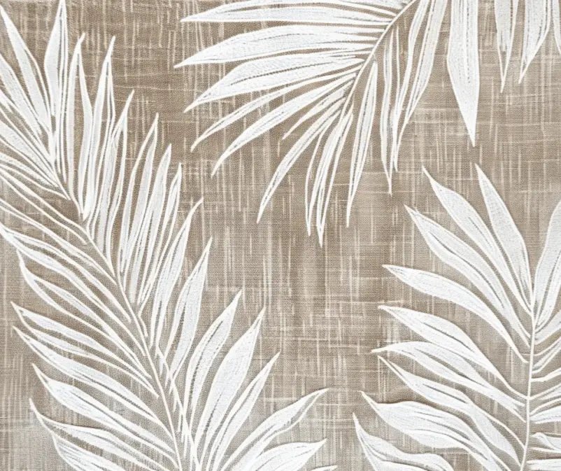 Nature Intemporelle : Papier peint feuilles blanches sur lin taupe - Illulart: Papier peint panoramique