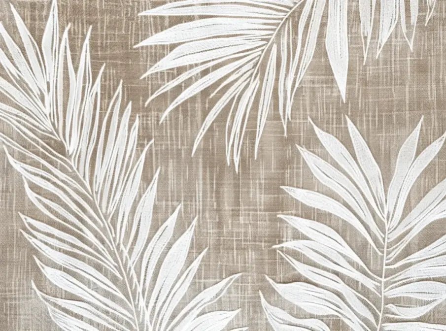 Nature Intemporelle : Papier peint feuilles blanches sur lin taupe - Illulart: Papier peint panoramique