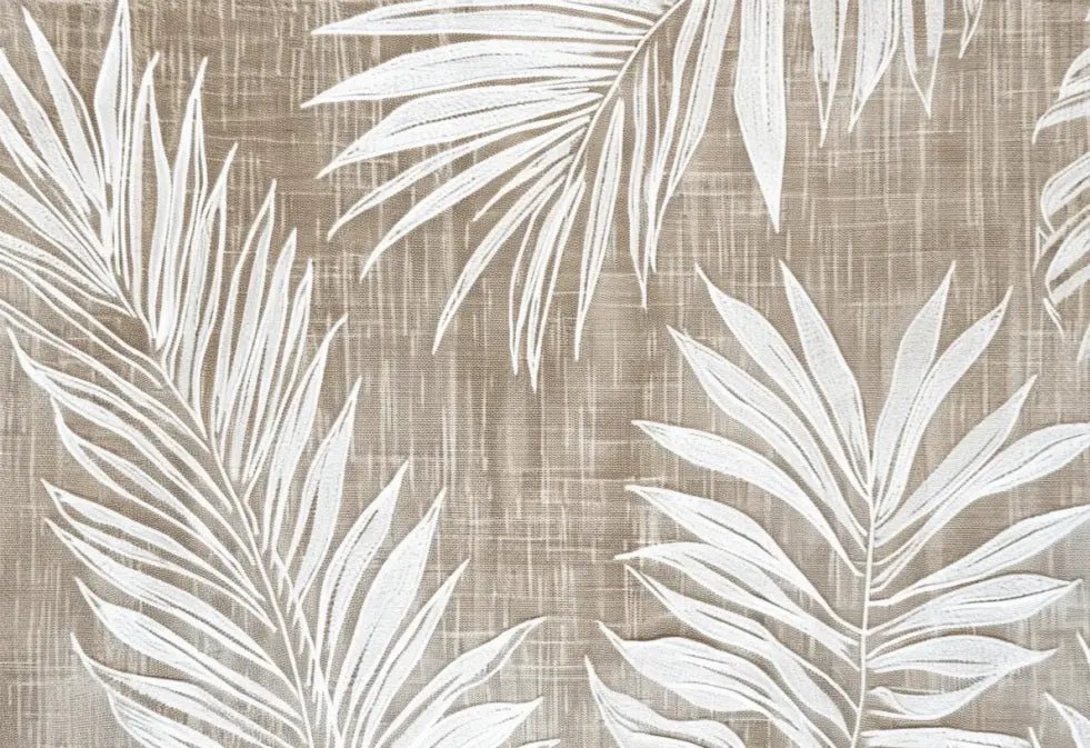 Nature Intemporelle : Papier peint feuilles blanches sur lin taupe - Illulart: Papier peint panoramique