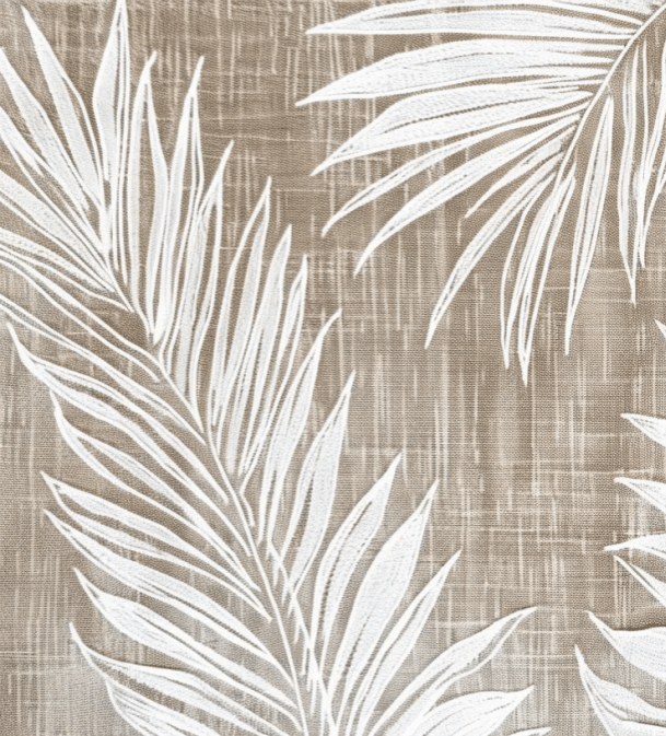 Nature Intemporelle : Papier peint feuilles blanches sur lin taupe - Illulart: Papier peint panoramique