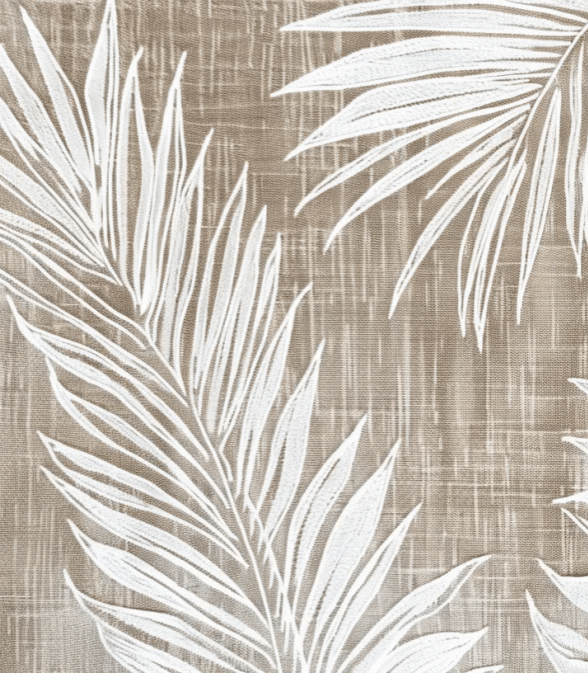 Nature Intemporelle : Papier peint feuilles blanches sur lin taupe - Illulart: Papier peint panoramique