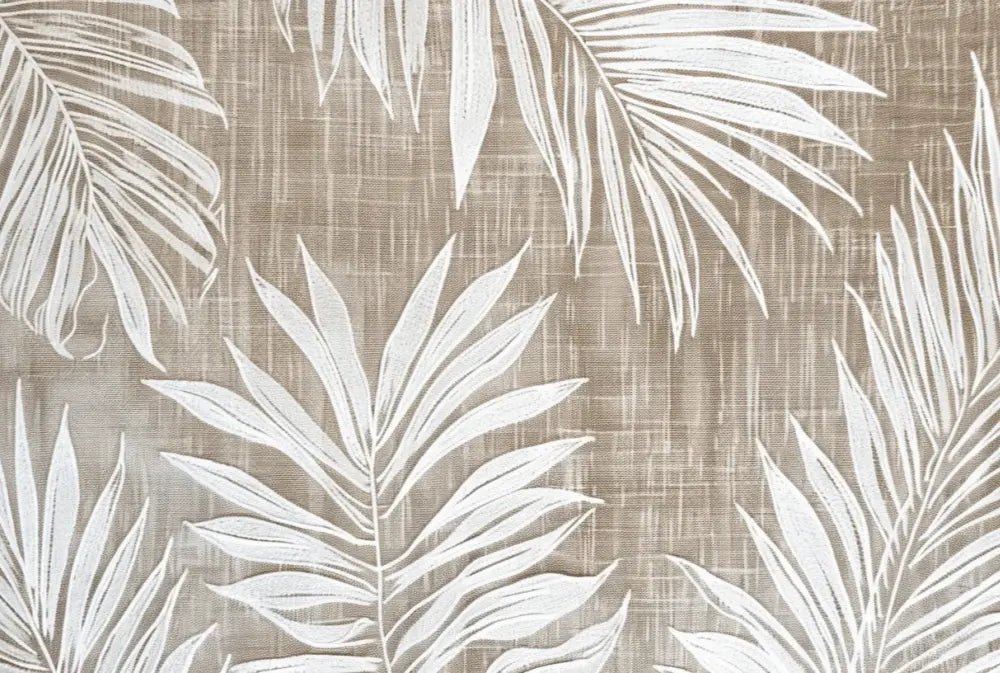 Nature Intemporelle : Papier peint feuilles blanches sur lin taupe - Illulart: Papier peint panoramique