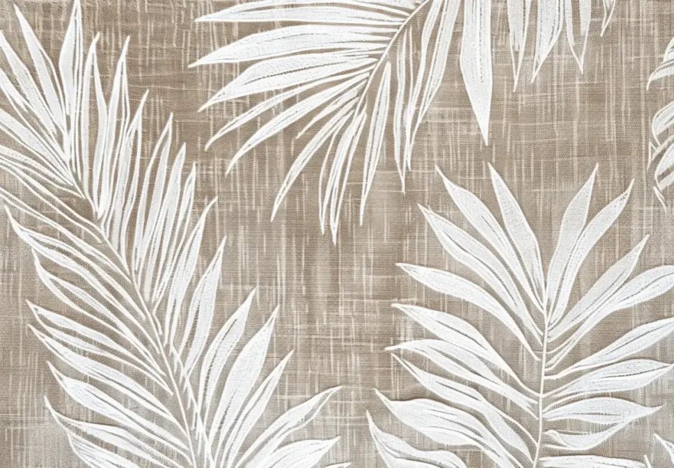 Nature Intemporelle : Papier peint feuilles blanches sur lin taupe - Illulart: Papier peint panoramique