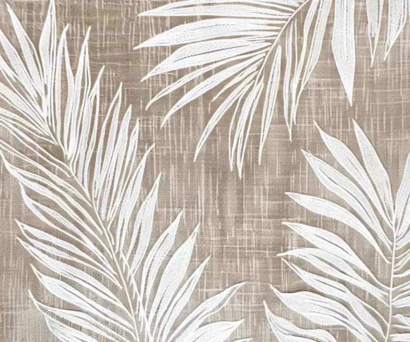 Nature Intemporelle : Papier peint feuilles blanches sur lin taupe - Illulart: Papier peint panoramique