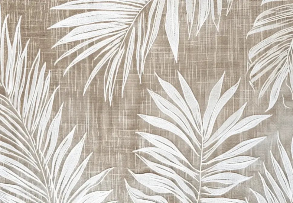 Nature Intemporelle : Papier peint feuilles blanches sur lin taupe - Illulart: Papier peint panoramique