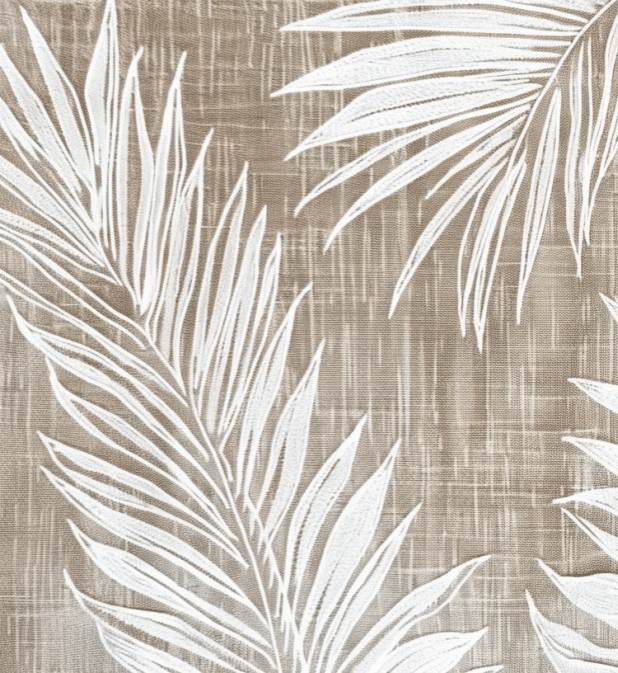 Nature Intemporelle : Papier peint feuilles blanches sur lin taupe - Illulart: Papier peint panoramique