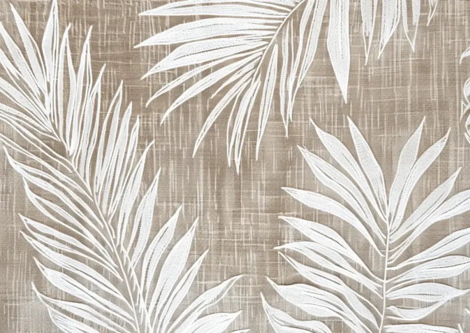 Nature Intemporelle : Papier peint feuilles blanches sur lin taupe - Illulart: Papier peint panoramique