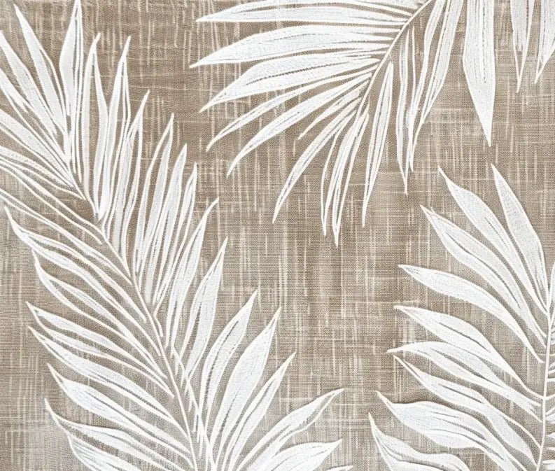 Nature Intemporelle : Papier peint feuilles blanches sur lin taupe - Illulart: Papier peint panoramique