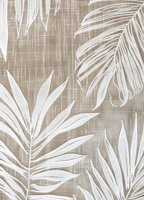 Nature Intemporelle : Papier peint feuilles blanches sur lin taupe - Illulart: Papier peint panoramique