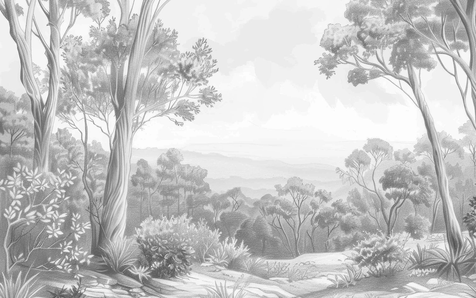 Nature intemporelle - Paysage en noir et blanc - Illulart: Papier peint panoramique