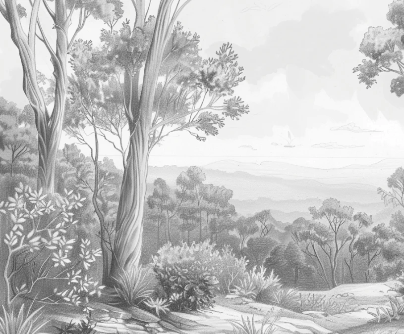 Nature intemporelle - Paysage en noir et blanc - Illulart: Papier peint panoramique