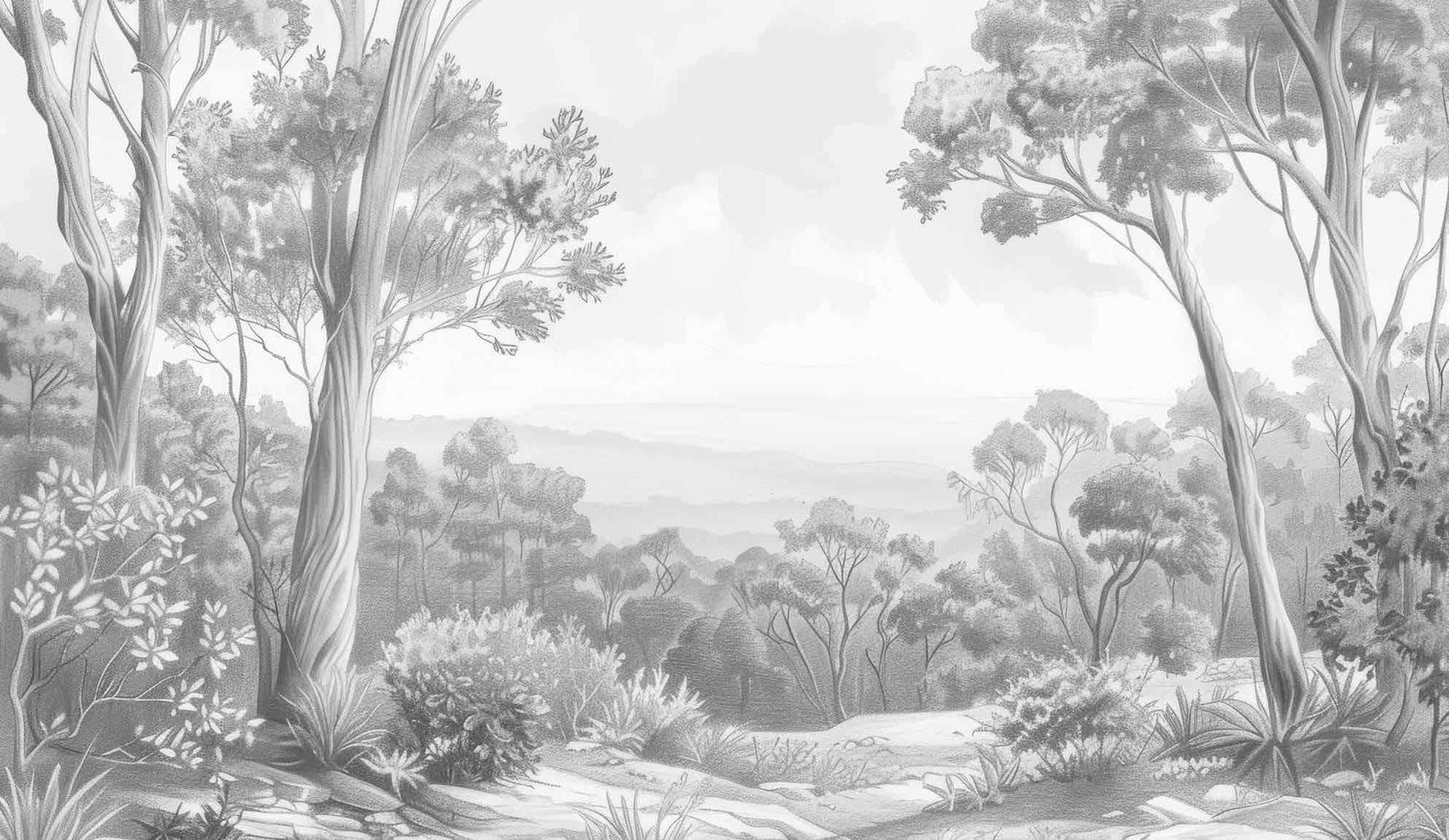 Nature intemporelle - Paysage en noir et blanc - Illulart: Papier peint panoramique