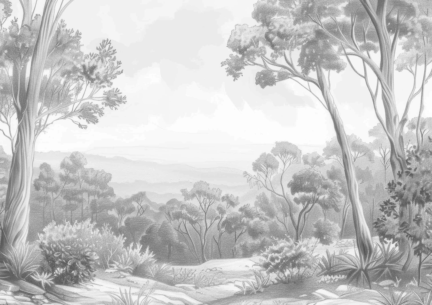 Nature intemporelle - Paysage en noir et blanc - Illulart: Papier peint panoramique