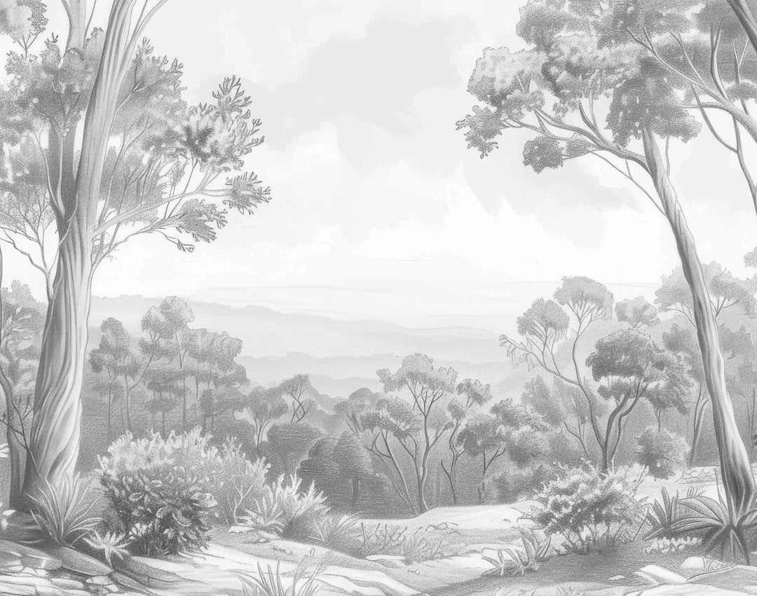 Nature intemporelle - Paysage en noir et blanc - Illulart: Papier peint panoramique
