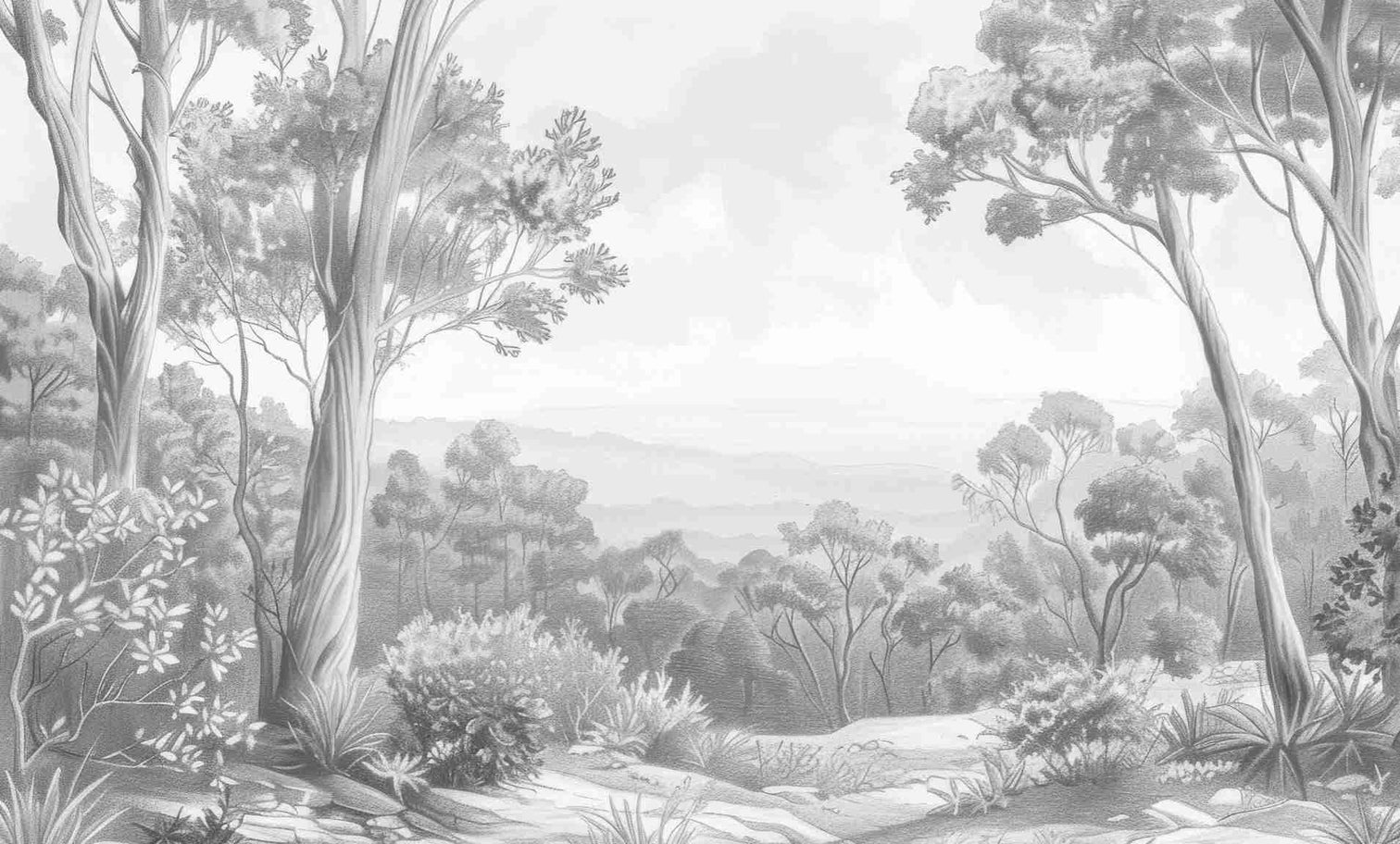 Nature intemporelle - Paysage en noir et blanc - Illulart: Papier peint panoramique