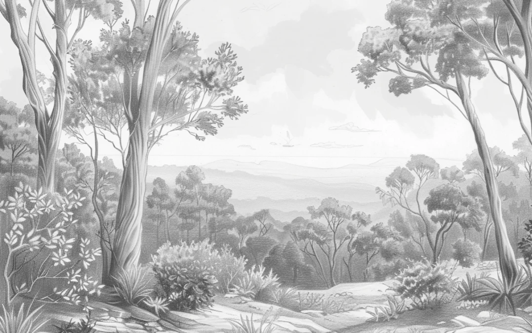 Nature intemporelle - Paysage en noir et blanc - Illulart: Papier peint panoramique