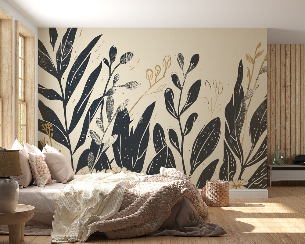 Grafische Natur – Botanische Eleganz in Beige und Schwarz 