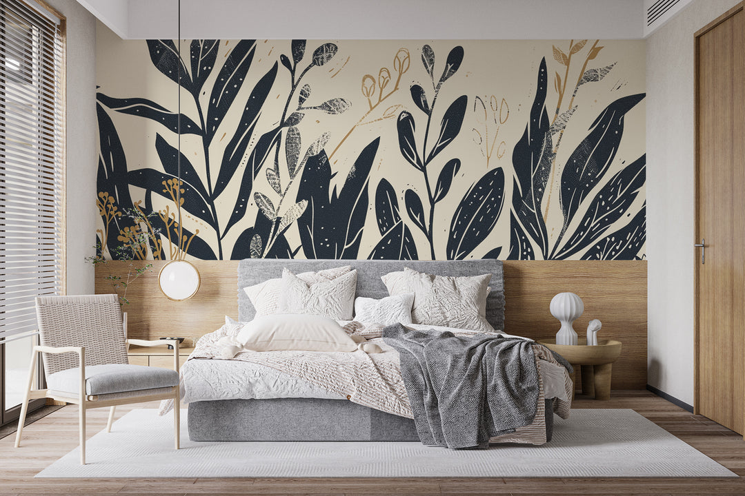 Grafische Natur – Botanische Eleganz in Beige und Schwarz 