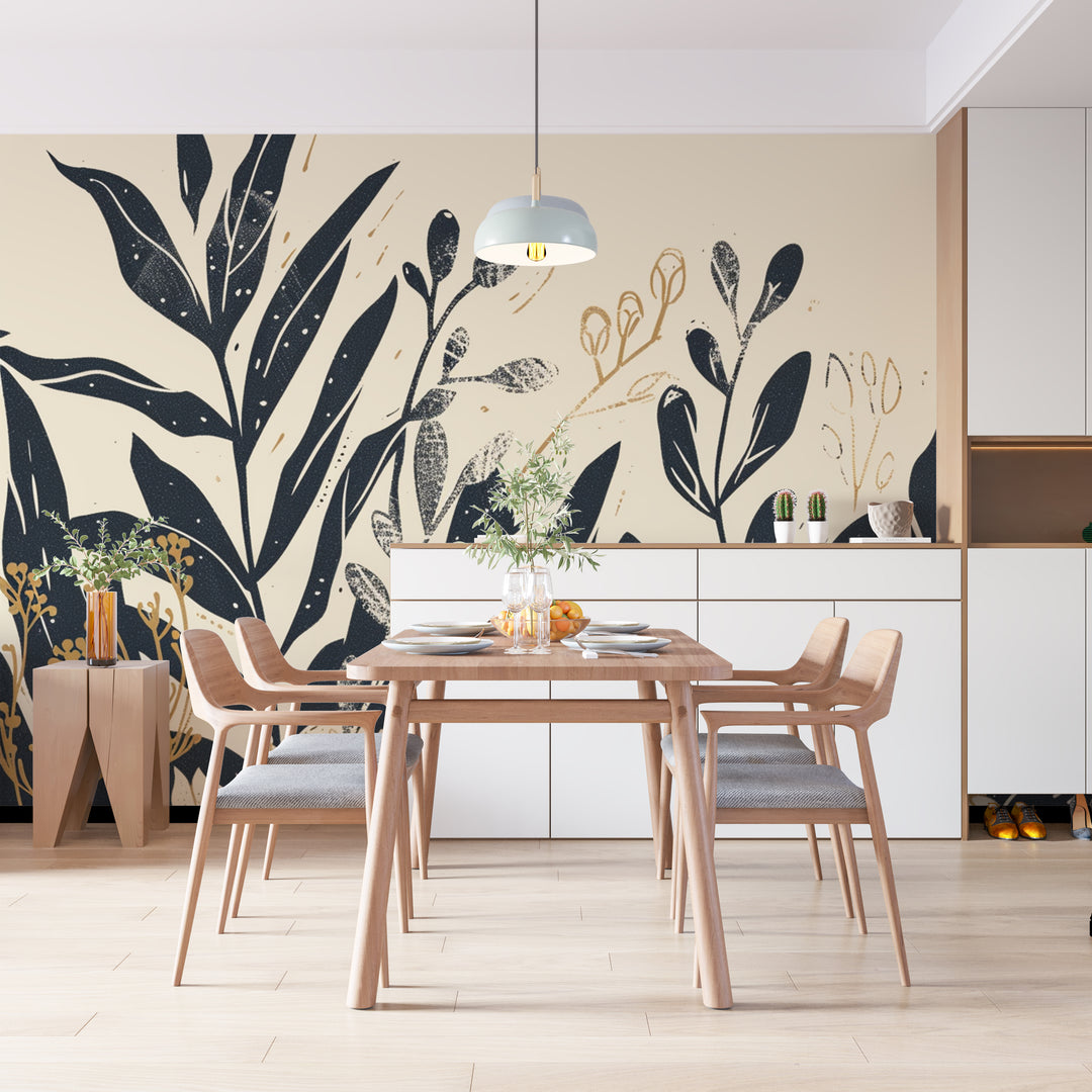 Grafische Natur – Botanische Eleganz in Beige und Schwarz 