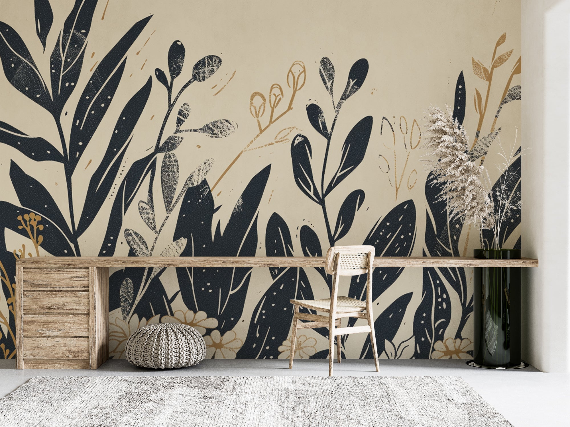Graphic Nature – Botanical Elegance in Beige and Black 
