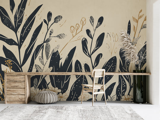 Grafische Natur – Botanische Eleganz in Beige und Schwarz 