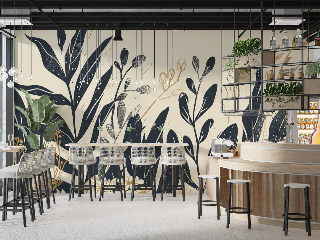 Grafische Natur – Botanische Eleganz in Beige und Schwarz 