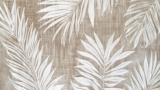 Timeless Nature: White leaf wallpaper on taupe linen