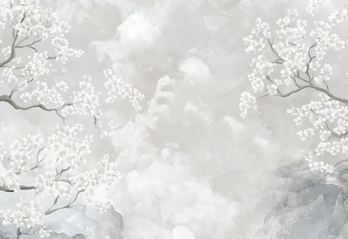 Nuages de Cerisiers : Papier Peint Panoramique Floral et Poétique - Illulart: Papier peint panoramique