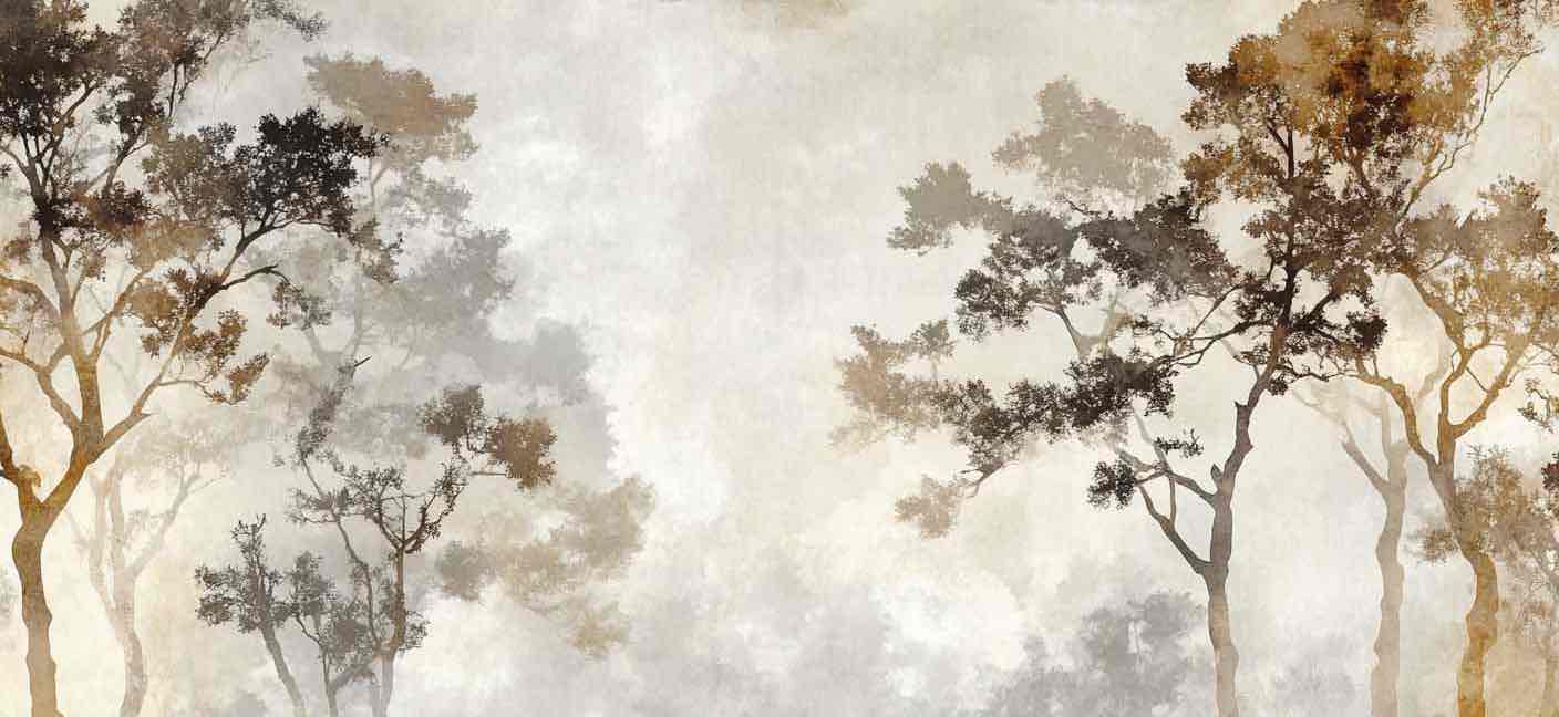 Ombres Forestières - Papier Peint Panoramique Brun Doré - Illulart: Papier peint panoramique