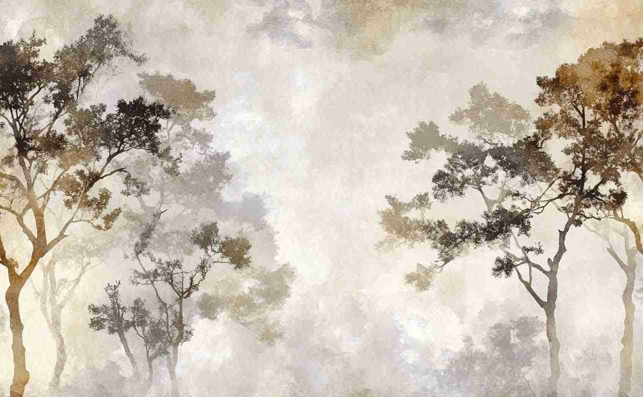 Ombres Forestières - Papier Peint Panoramique Brun Doré - Illulart: Papier peint panoramique