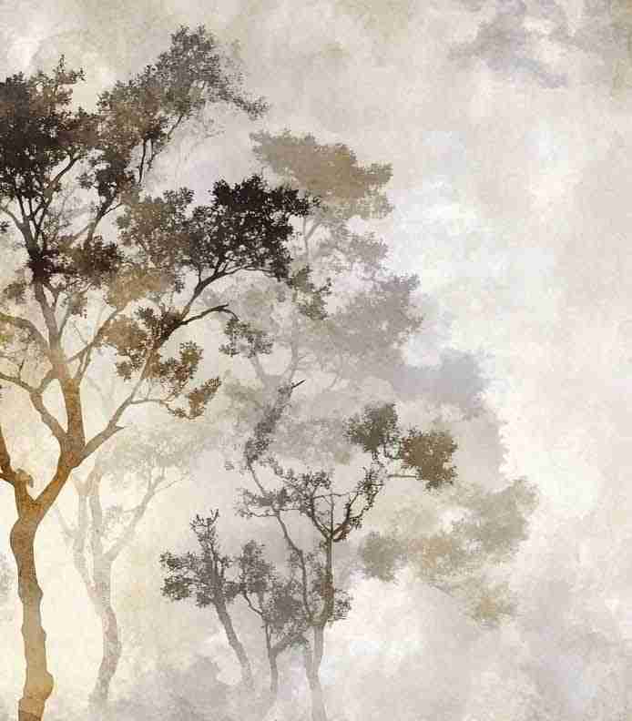 Ombres Forestières - Papier Peint Panoramique Brun Doré - Illulart: Papier peint panoramique