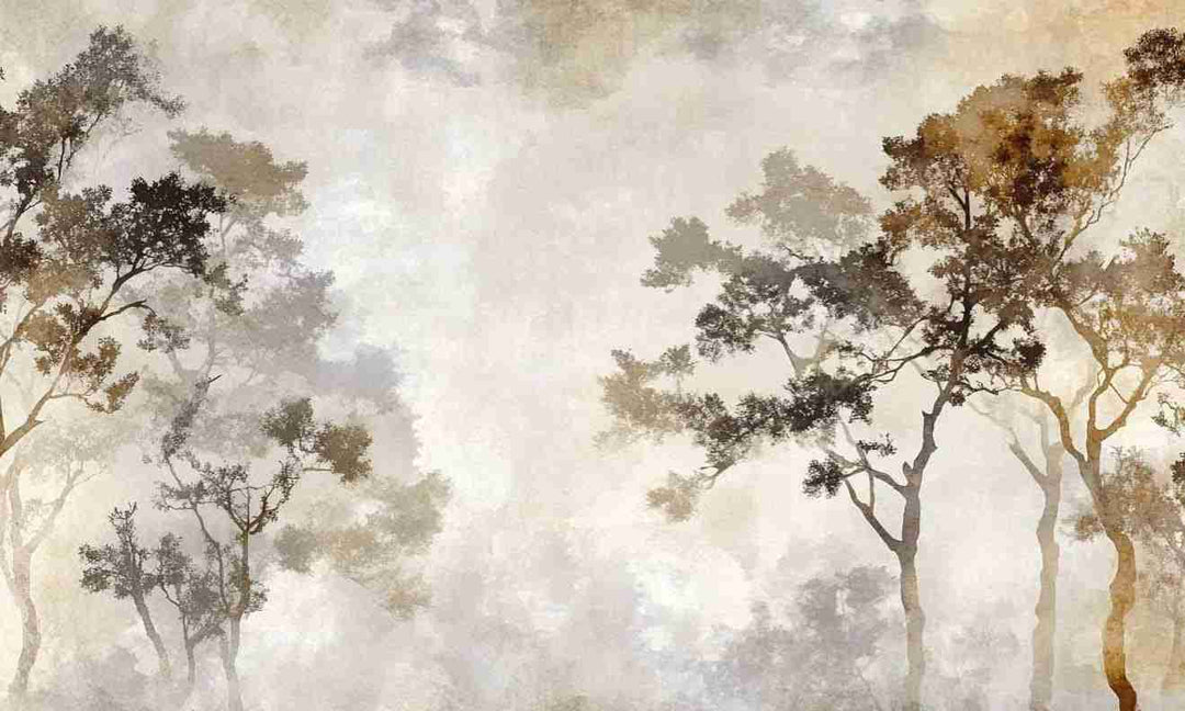 Ombres Forestières - Papier Peint Panoramique Brun Doré - Illulart: Papier peint panoramique