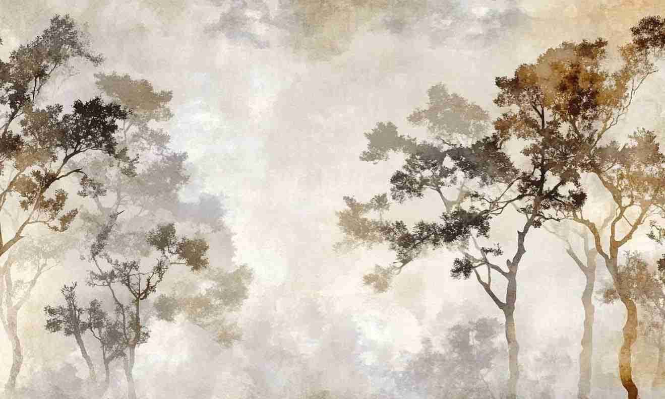 Ombres Forestières - Papier Peint Panoramique Brun Doré - Illulart: Papier peint panoramique