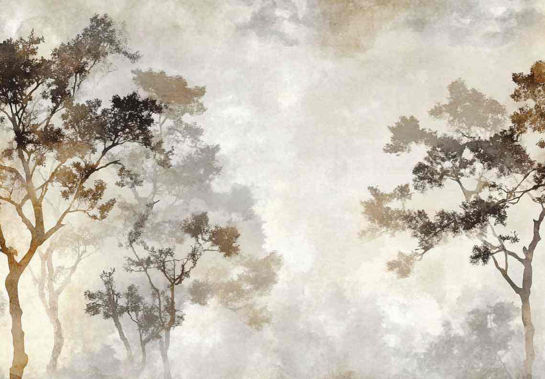 Ombres Forestières - Papier Peint Panoramique Brun Doré - Illulart: Papier peint panoramique