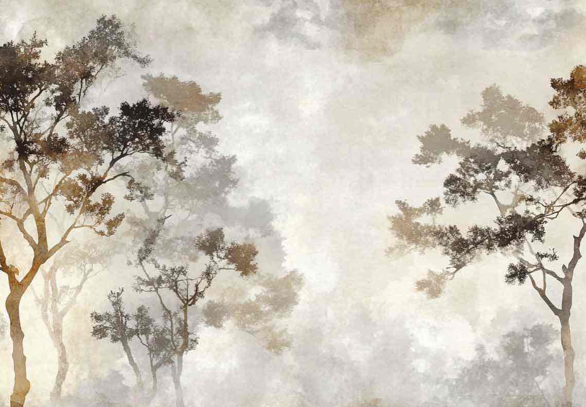 Ombres Forestières - Papier Peint Panoramique Brun Doré - Illulart: Papier peint panoramique