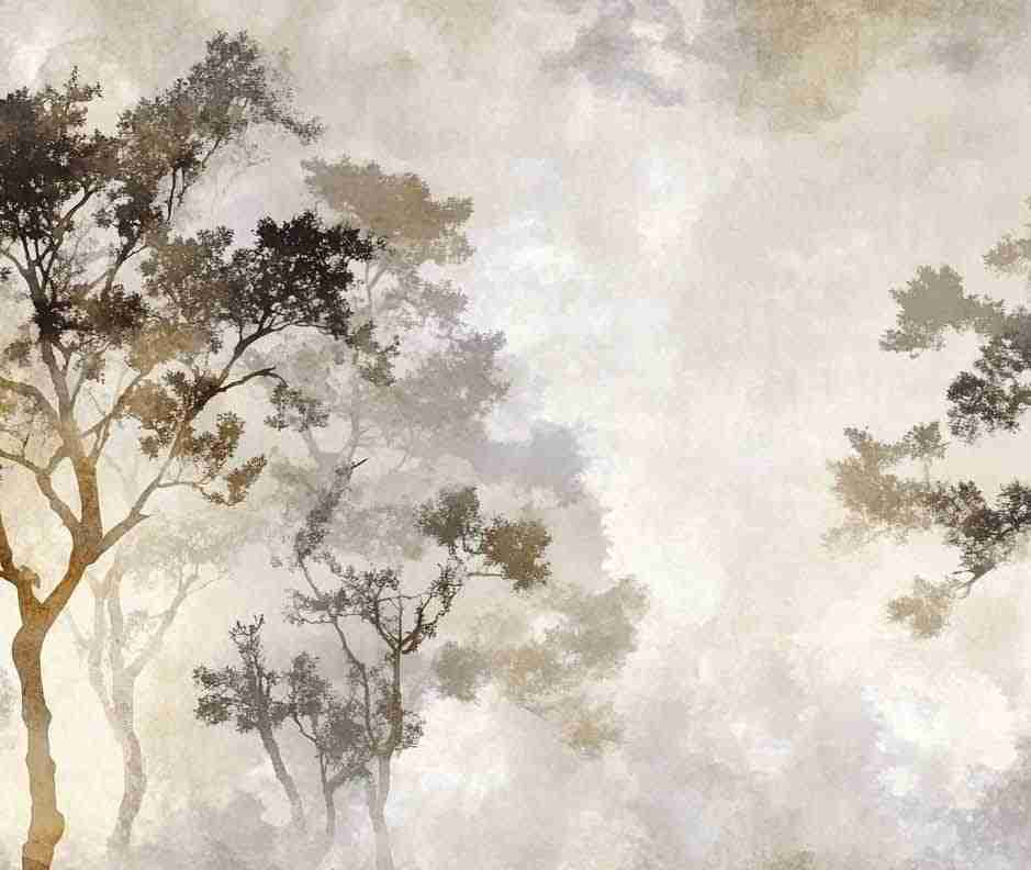 Ombres Forestières - Papier Peint Panoramique Brun Doré - Illulart: Papier peint panoramique